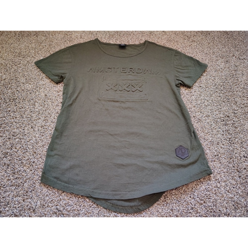 Amsterdam Designs Mens Olive Green Embossed XXX T-Shirt Size Medium Cotton